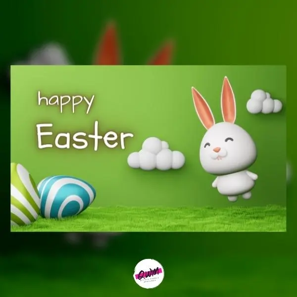 easter image with green background and cute bunny